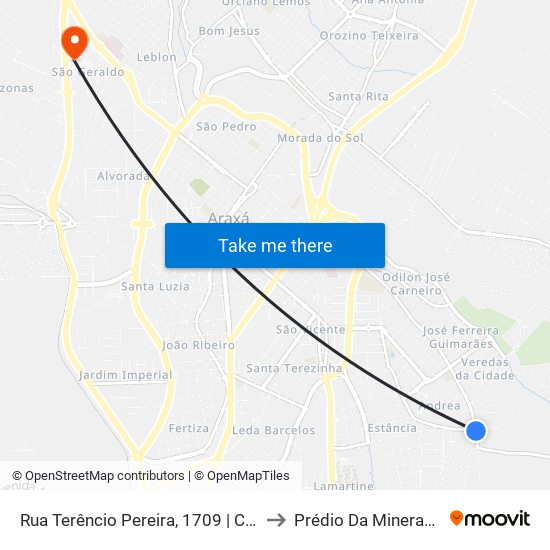 Rua Terêncio Pereira, 1709 | Condomínio Monte Jardim to Prédio Da Mineração - Cefet Araxá map