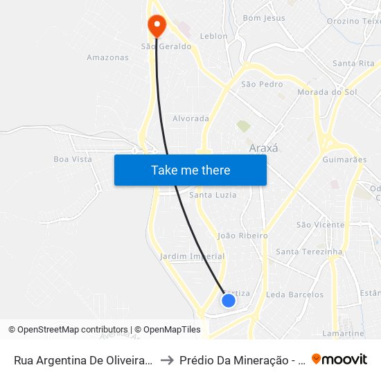 Rua Argentina De Oliveira Ferreira, 315 to Prédio Da Mineração - Cefet Araxá map