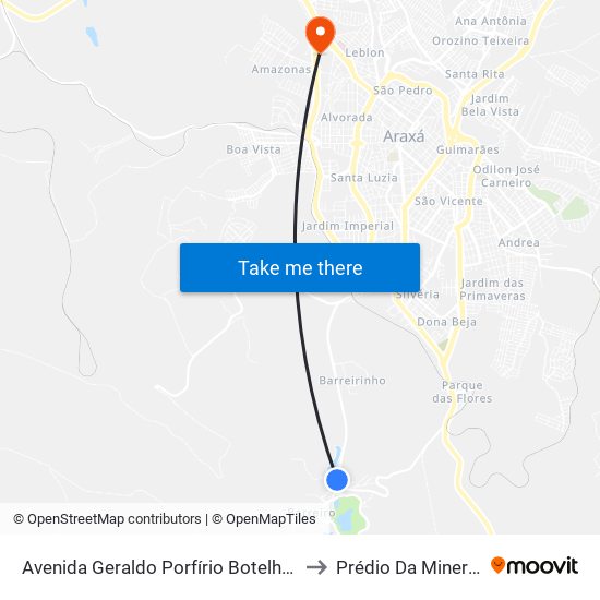 Avenida Geraldo Porfírio Botelho, 3897 | Restaurante Ana Jacinta to Prédio Da Mineração - Cefet Araxá map