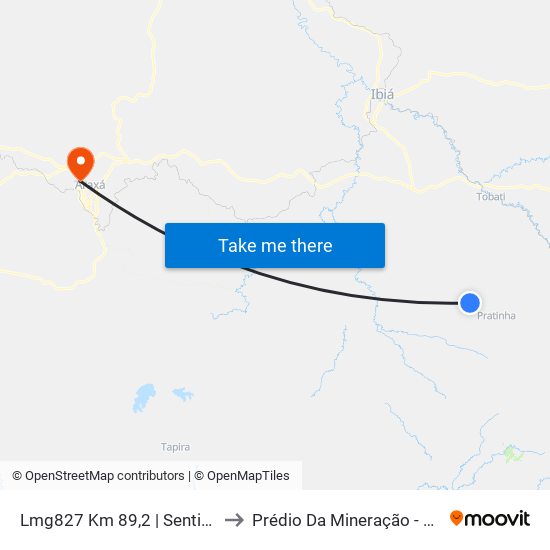 Lmg827 Km 89,2 | Sentido Pratinha to Prédio Da Mineração - Cefet Araxá map