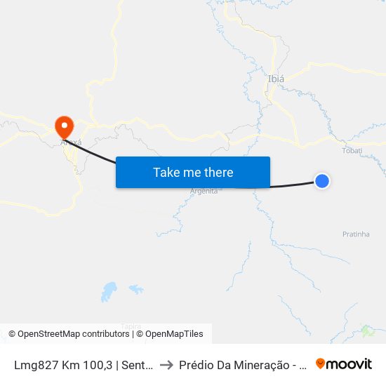 Lmg827 Km 100,3 | Sentido Pratinha to Prédio Da Mineração - Cefet Araxá map