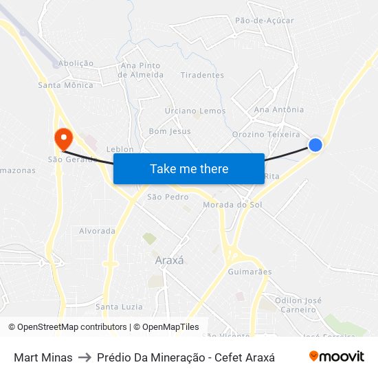 Mart Minas to Prédio Da Mineração - Cefet Araxá map