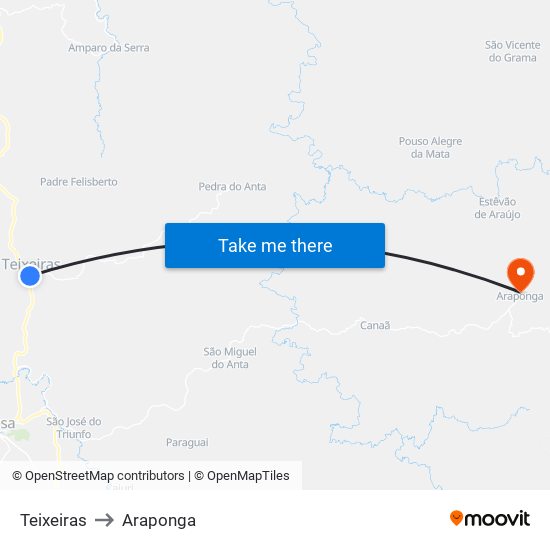 Teixeiras to Araponga map
