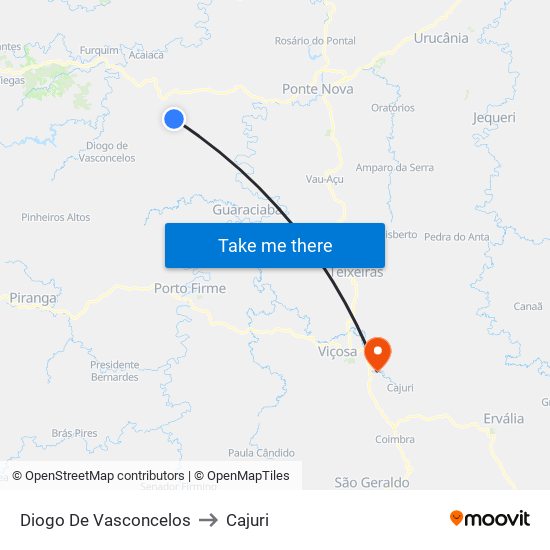Diogo De Vasconcelos to Cajuri map