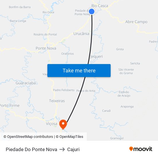 Piedade Do Ponte Nova to Cajuri map