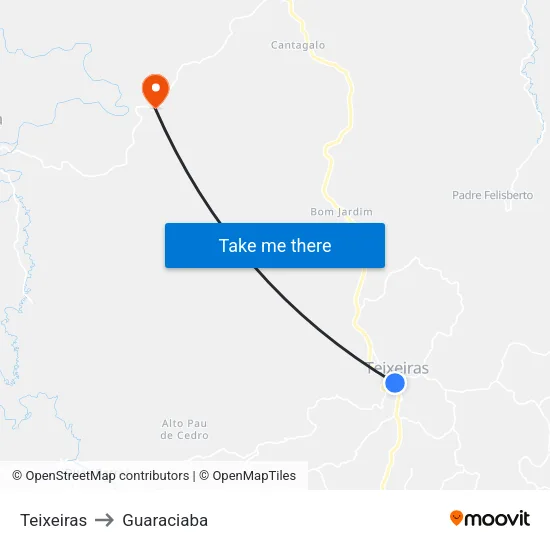 Teixeiras to Guaraciaba map
