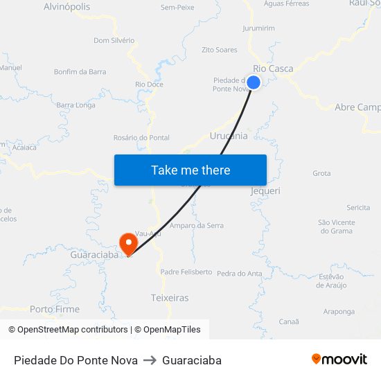 Piedade Do Ponte Nova to Guaraciaba map