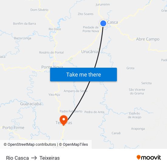 Rio Casca to Teixeiras map