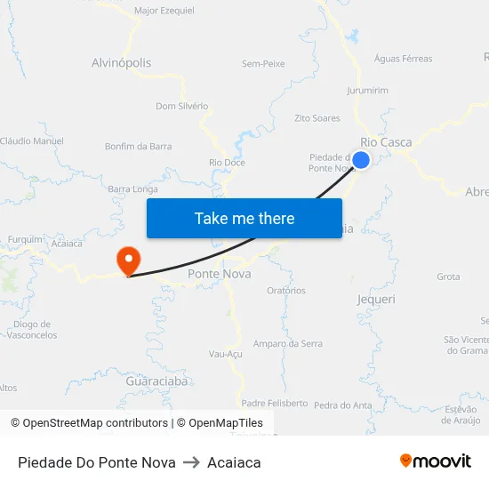Piedade Do Ponte Nova to Acaiaca map