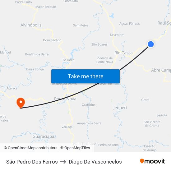 São Pedro Dos Ferros to Diogo De Vasconcelos map