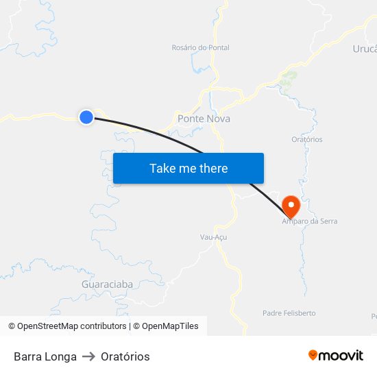 Barra Longa to Oratórios map