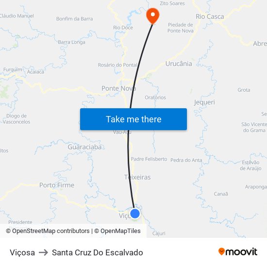 Viçosa to Santa Cruz Do Escalvado map