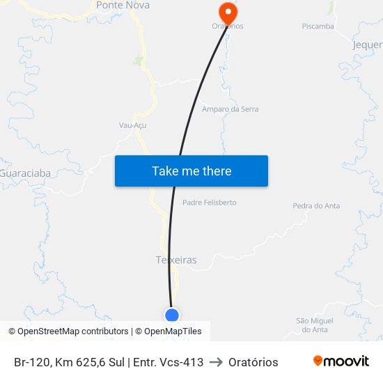 Br-120, Km 625,6 Sul | Entr. Vcs-413 to Oratórios map