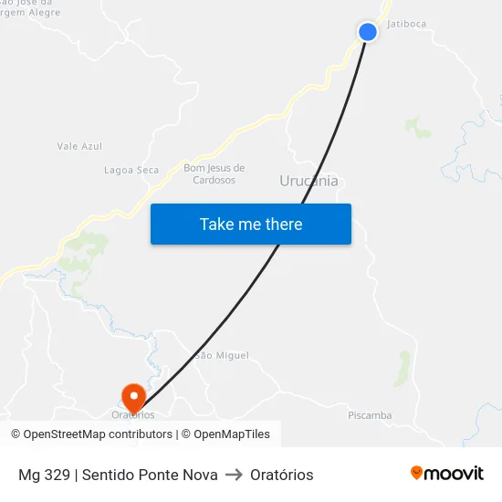 Mg 329 | Sentido Ponte Nova to Oratórios map
