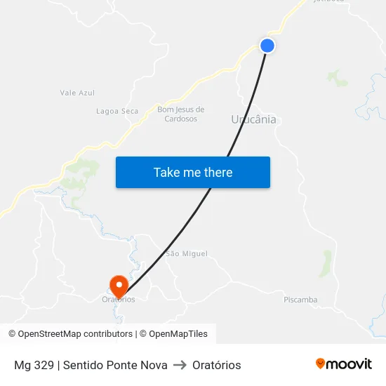 Mg 329 | Sentido Ponte Nova to Oratórios map
