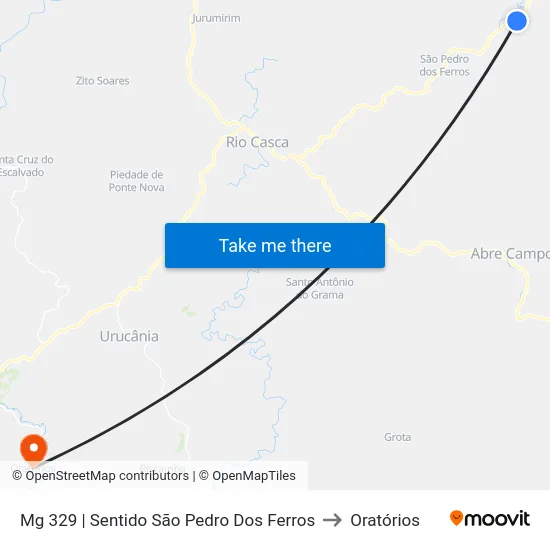 Mg 329 | Sentido São Pedro Dos Ferros to Oratórios map