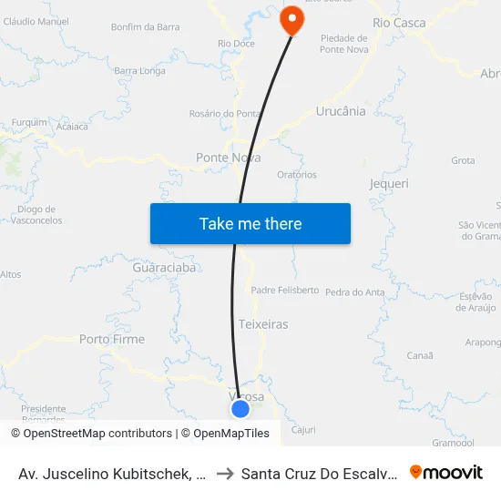 Av. Juscelino Kubitschek, 597 to Santa Cruz Do Escalvado map