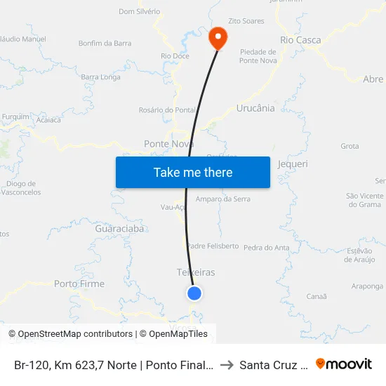 Br-120, Km 623,7 Norte | Ponto Final Da Linha 04 Na Divisa De Teixeiras to Santa Cruz Do Escalvado map