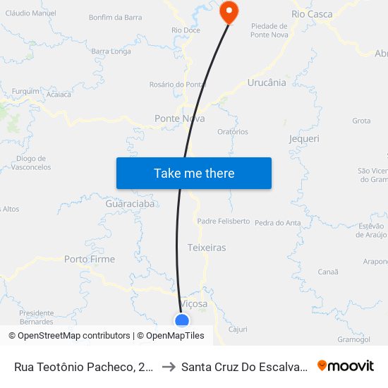 Rua Teotônio Pacheco, 240 to Santa Cruz Do Escalvado map