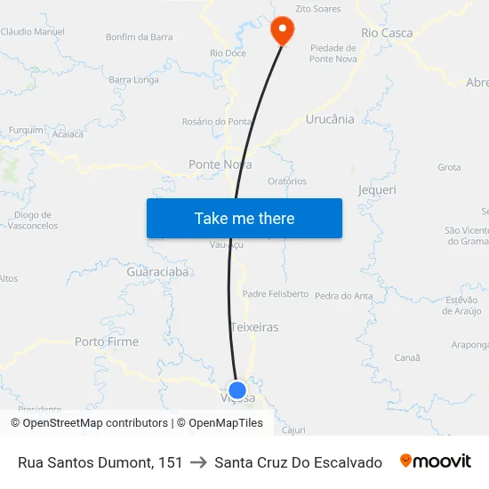 Rua Santos Dumont, 151 to Santa Cruz Do Escalvado map
