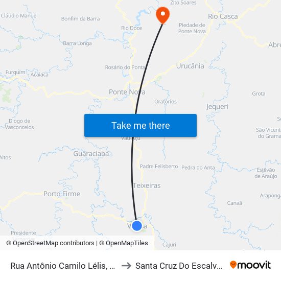 Rua Antônio Camilo Lélis, 145 to Santa Cruz Do Escalvado map