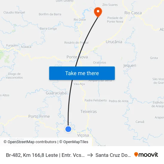 Br-482, Km 166,8 Leste | Entr. Vcs-424 Para Sumidouro to Santa Cruz Do Escalvado map