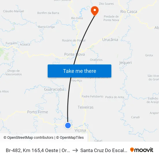 Br-482, Km 165,4 Oeste | Oratório to Santa Cruz Do Escalvado map