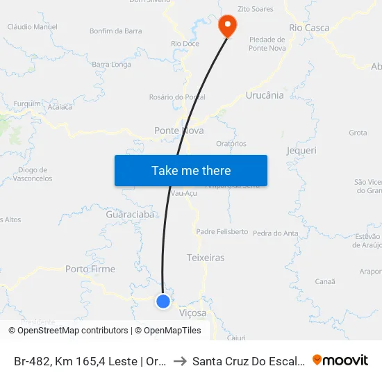 Br-482, Km 165,4 Leste | Oratório to Santa Cruz Do Escalvado map