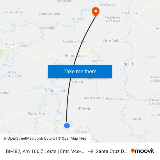 Br-482, Km 166,7 Leste | Entr. Vcs-180 Para Córrego Da Onça to Santa Cruz Do Escalvado map