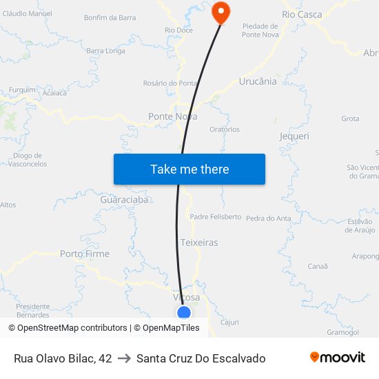Rua Olavo Bilac, 42 to Santa Cruz Do Escalvado map