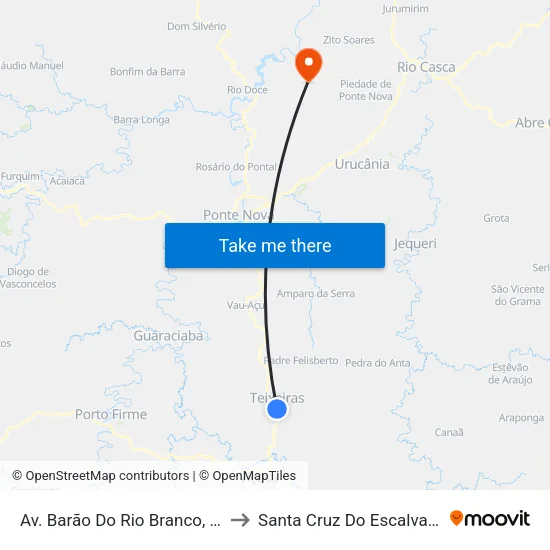 Av. Barão Do Rio Branco, 21 to Santa Cruz Do Escalvado map