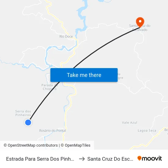 Estrada Para Serra Dos Pinheiros, Sul to Santa Cruz Do Escalvado map