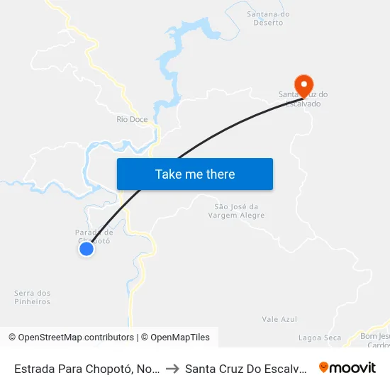 Estrada Para Chopotó, Norte to Santa Cruz Do Escalvado map