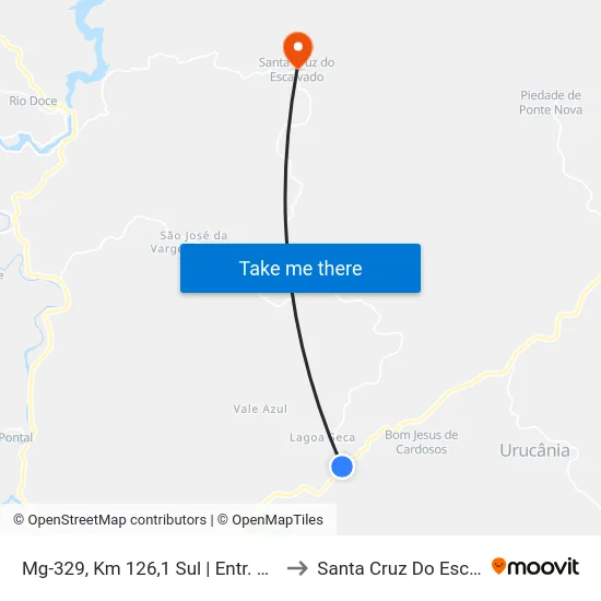 Mg-329, Km 126,1 Sul | Entr. Amg-1705 to Santa Cruz Do Escalvado map