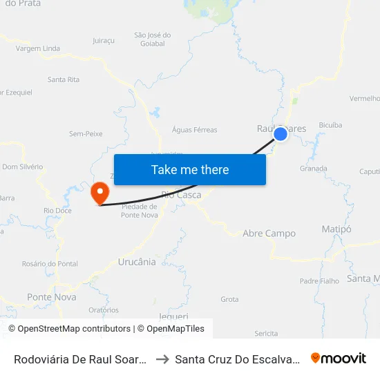 Rodoviária De Raul Soares to Santa Cruz Do Escalvado map