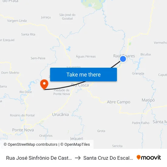 Rua José Sinfrônio De Castro, 11 to Santa Cruz Do Escalvado map