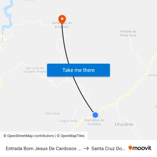 Entrada Bom Jesus De Cardosos | Sentido Ponte Nova to Santa Cruz Do Escalvado map