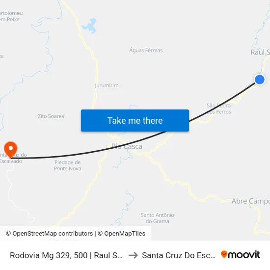 Rodovia Mg 329, 500 | Raul Soares Mg to Santa Cruz Do Escalvado map