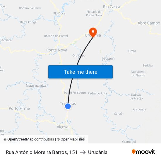 Rua Antônio Moreira Barros, 151 to Urucânia map