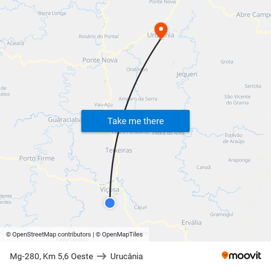 Mg-280, Km 5,6 Oeste to Urucânia map