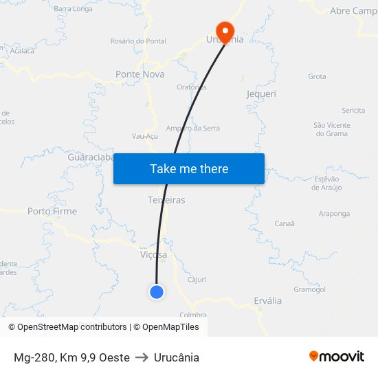 Mg-280, Km 9,9 Oeste to Urucânia map