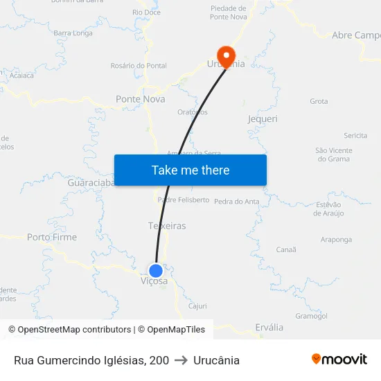 Rua Gumercindo Iglésias, 200 to Urucânia map