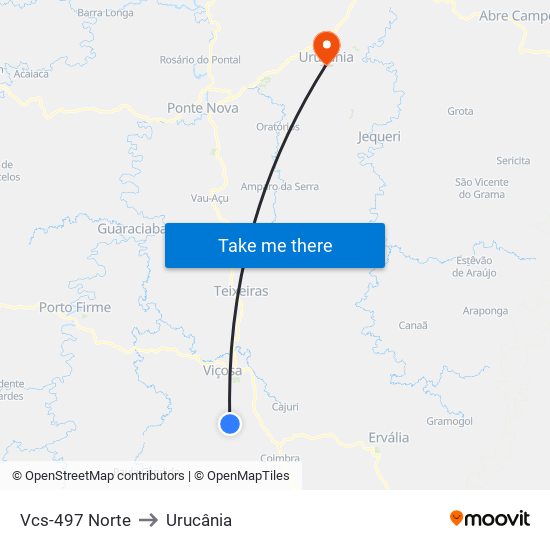 Vcs-497 Norte to Urucânia map