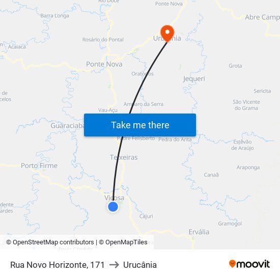 Rua Novo Horizonte, 171 to Urucânia map