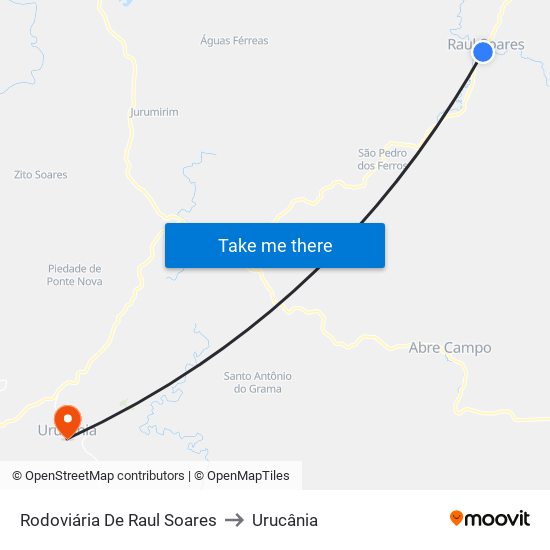 Rodoviária De Raul Soares to Urucânia map