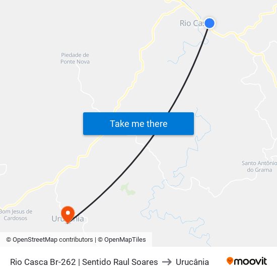 Rio Casca Br-262 | Sentido Raul Soares to Urucânia map