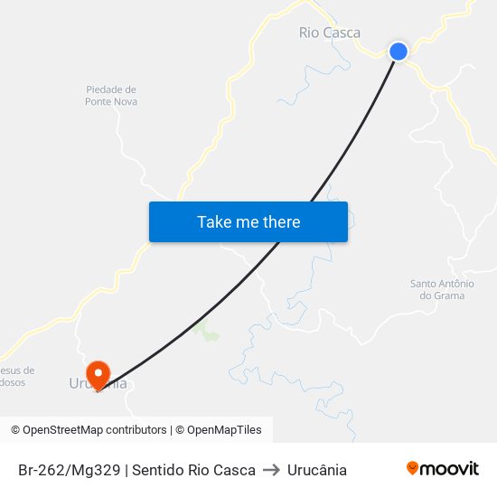 Br-262/Mg329 | Sentido Rio Casca to Urucânia map
