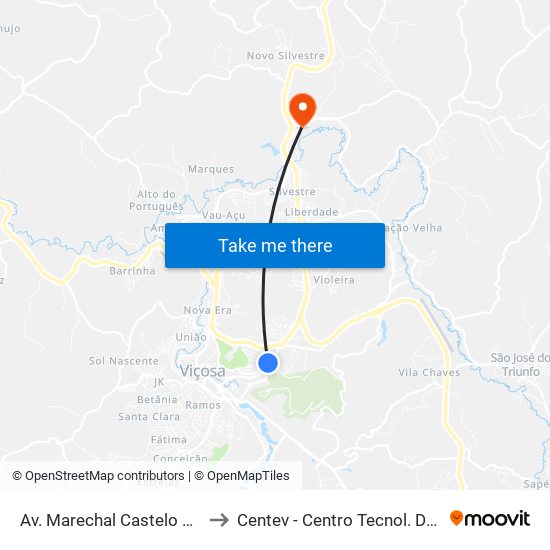 Av. Marechal Castelo Branco, 1011 | Motauto to Centev - Centro Tecnol. De Des. Regional De Viçosa map