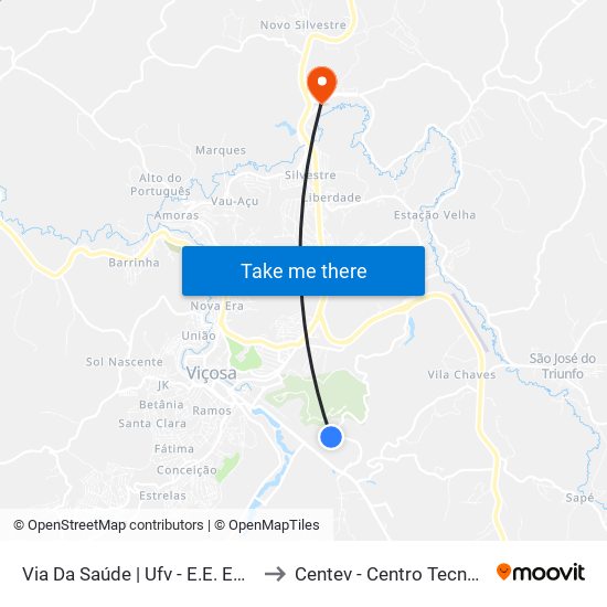 Via Da Saúde | Ufv - E.E. Effie Rolfs (Sentido Divisão De Saúde) to Centev - Centro Tecnol. De Des. Regional De Viçosa map