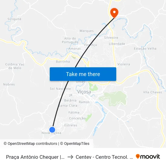 Praça Antônio Chequer | Ponto Final Do Nova Viçosa to Centev - Centro Tecnol. De Des. Regional De Viçosa map